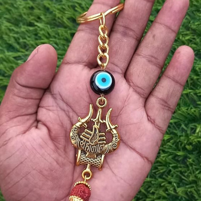 Shilpmart Trishul Metal Keychain for Bike Rudraksha Damru Mahakal Black Evil Eye Key Chain