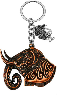 AFH Elephant Crome Metal Copper Lucky Peacock Charm Key Chain for Men and Women Key Chain