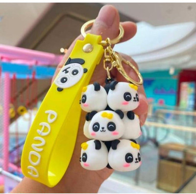 SRG Cute PVC Multiple Face Panda Keychain (Strap | Charm) Yellow Key Chain