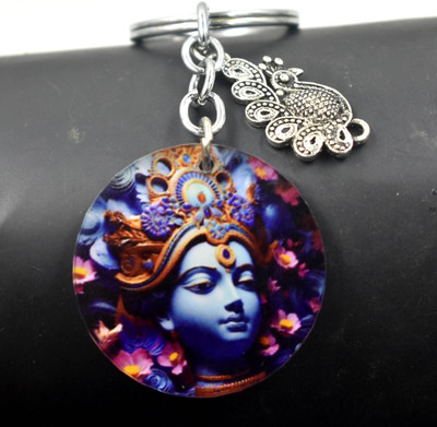 AFH Lord Krishna Face Peacock Charm Gifting Religious Keychain for Men and Women Key Chain
