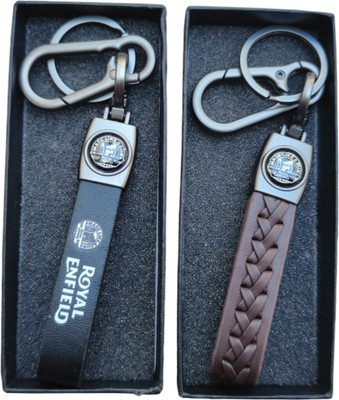 MYV Black And Brown Leather Keychain Compatible With ROYAL ENFIELD Bike Key Chain