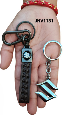 JNV Brown Leather Keychain With Logo Keychain Compatible With Suzuki Car Key Chain