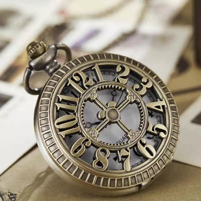 Classic Quirk Gandhi Style Vintage Theme Numbers Designer Analog Antique Pocket Watch Key Chain
