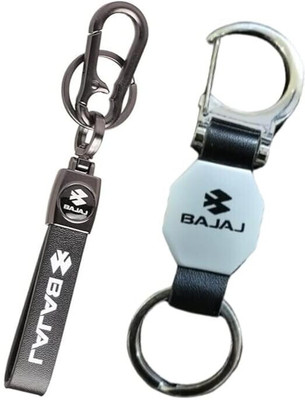 MAG BEE Styling Bajaj (D'Hook-Black & Printed-Black) Bike Keyring Pack of 2 Key Chain