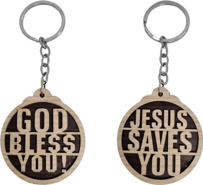 BLESSINGS Set Of 2 Jesus Wooden E Key Chain