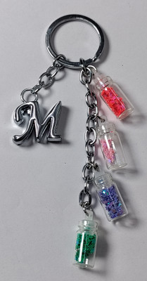 MOREL M ALPHABET METAL KEYCHAIN WITH COLORIZED SHINING STAR DRIFTING GLASS 4 BOTTLE Key Chain