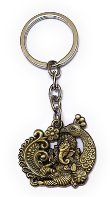 AYT Golden Ganesh with peacock Keychain for Car/Bike/House/Wallet Key Chain
