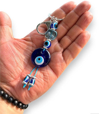 BLUE BEADS Round Blue Evil Eye with Crystal Keychain For Bike/Car Gifting Key Chain