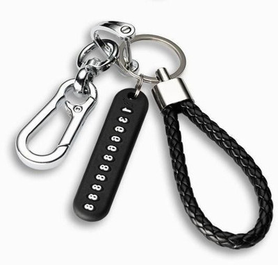 MAAGHI Stylish Car & Bike Keychain Anti Lost Metal Key Ring with Phone NumberTag(Black) Key Chain