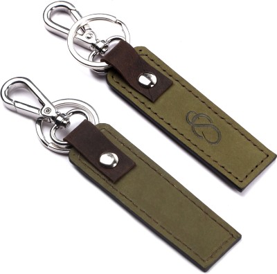 Catharsis Unisex Leather Keychain|StainlessSteel Keyring & Brass Doghook|1Pc(Green&Brown) Key Chain