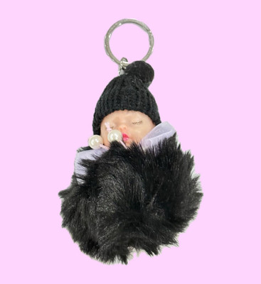 SHRI JI Cute Sleeping Baby Doll Keychain with Bow BLACK Key Chain