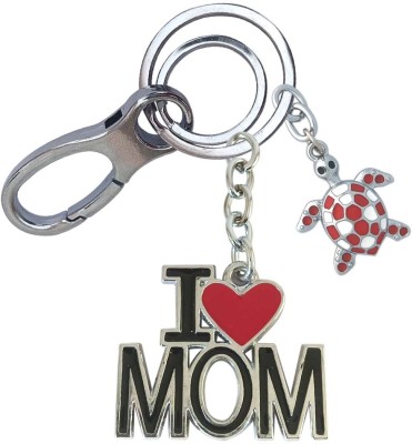 HANDSOME ISK Beautiful Design I Love Mom Chrome Finishing With Turtle Locking Lock Key Chain