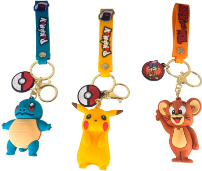 iouche Pack Of Three 3D Keychains Jerry , Pikachu And Squirtle Key Chain