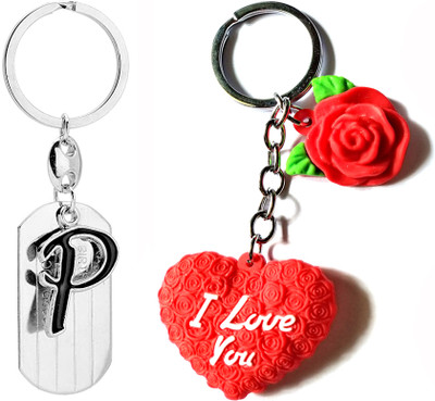Meeko.com Red Heart Rubber With P Letter Bike Key Chain 01n7f6 Key Chain