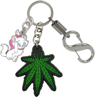SHOKY LOOKS Premium Quality Green Leaves in Rubber With Cute White Cat Locking Lock Key Chain