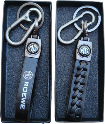 JNV Black Leather Keychain Compatible With MG HECTOR Car | Pack Of 2 Key Chain