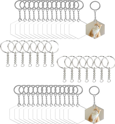 Maitri Pack Of 50 Acrylic Transprent Circle Hexagon Discs Ring with Chain Key Chain