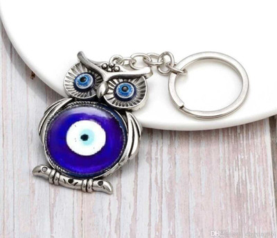 VE AND YOU Blue and Silver Evil Eye Owl Keychain For Bike/Car Key Ring Anti-Rust( Pack 1) Key Chain