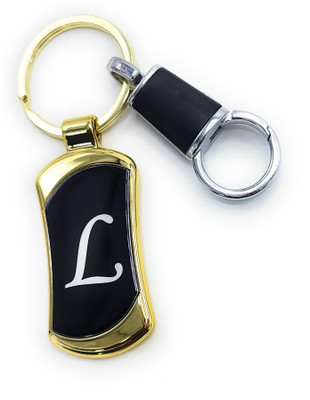 Jdp Novelty Alphabets letters L Logos Premium Quality Metal with Hook Black Gold Colour Key Chain