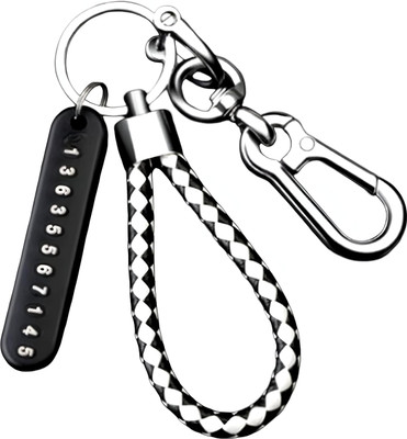 Augen BlackWhite Anti-Lost Car Keychain with Phone Tag | Double Pendant Metal Keyring Key Chain