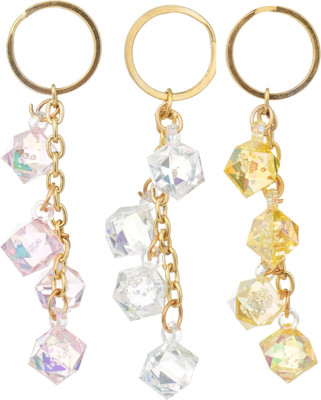 twilight shine Set of Three Crystal Cube Keychains with Iridescent Finish and Gold-Tone Rings Key Chain