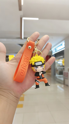 cutieclicks Naruto Uzumaki Keychain | 3D Anime Character Rubber Key Ring with Orange Strap Key Chain