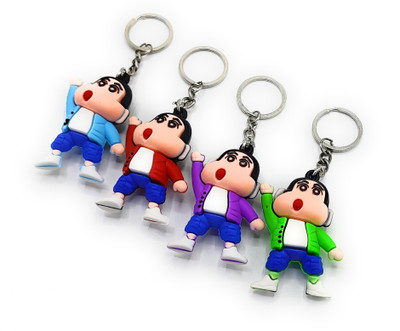 Jdp Novelty 4pc set Premium 3D Rubber Figure of Sinchan Use as Charm, Car,Bike Key Chain
