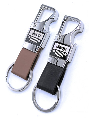 Jdp Novelty 2 pcs Set of Leather Metal Opner Keychain for jeep Car Key Chain