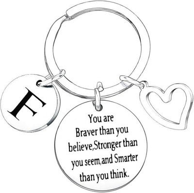 Artisans Crafted F – F Initial Heart Keychain – Motivational Quote Key Chain