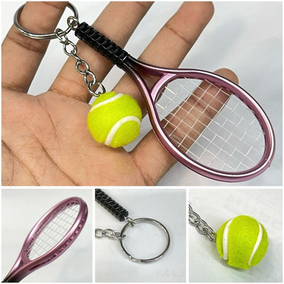 WHITE POPCORN Mini Tennis Racket with Ball 3D Keychain Pendant Sport Charm Gift Key Chain Key Chain