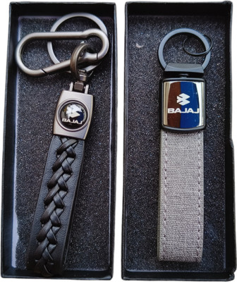 JNV Black And Grey Leather Keychain Compatible With BAJAJ Bikes (Pack Of 2) Key Chain