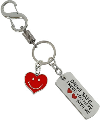 SHOKY LOOKS Metal Drive Safe Message With Red Smiley Heart Locking Hook High Quality Key Chain
