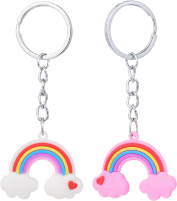 twilight shine Pair of Adorable Rainbow Keychains with Pink and White Clouds Key Chain