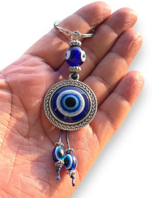 BLUE BEADS Round Blue Evil Eye Keychain for Bike/Car Gifting with Key Ring for Men/Women Key Chain