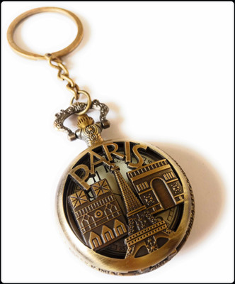gtrp Keychain-keychain-Antique Paris Eifeel Tower Theme Pocket Watch with Key Chain