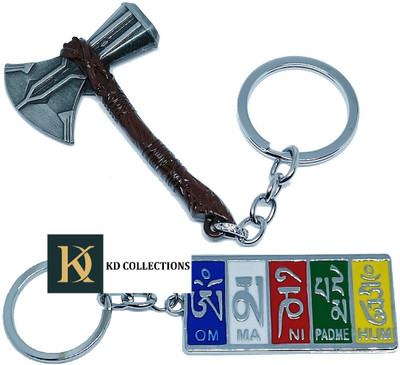 kd collections TIBETAXEGR-MTL Thor Axe Hammer Keychain & Tibet Ladakh Flag Metal Keychain Combo Key Chain