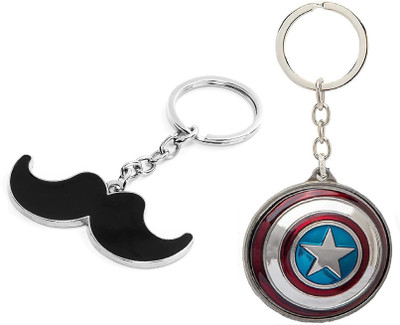 ABEL Mustache & Captain America Shield Design Stainless Steel Key Chain Pack of 2 Key Chain