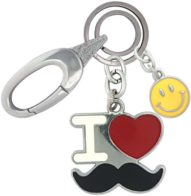 HANDSOME ISK Fashionable I Love Mustache With Smiley Locking Lock Key Chain