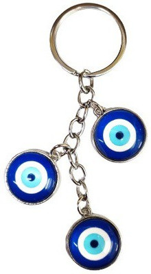 MOREL METAL SILVER PLATED 3 PCS BLUE EVIL EYE CLASSIC FINISH KEYCHAIN FOR KEYRING Key Chain