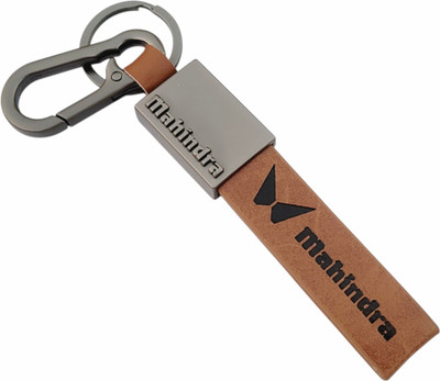 ADOREAL Mahindra Keychain And Keyring Brown Leather Strap With Metal Carabiner Key Chain