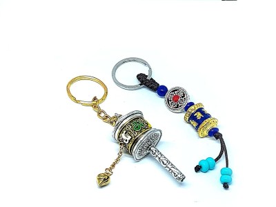 AIR9999 Set Of 2 Tibetan Auspicious Buddhist Prayer Wheel Key Rings Key Chains Key Chain