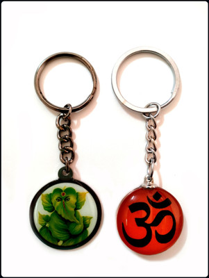 Meeko.com Keychain-OM Glass With Leaf Ganesha Key Chain-A Key Chain