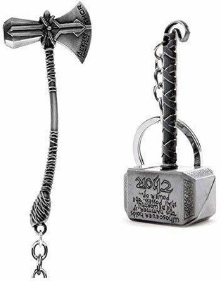 gtrp keychain-Marvel Avengers Infinity War Thor Axe & Hammer Silver Metal(Pack of 2) Key Chain