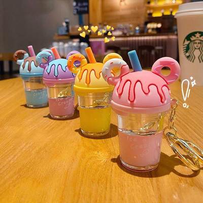 gtrp Cartoon Mickey Head Keychain Cute Donut Milk Tea Cup 4Pes Key Chain