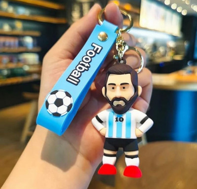 SRG Highquality PVC Messi Keyring with Strap Light Blue Dress Key Chain