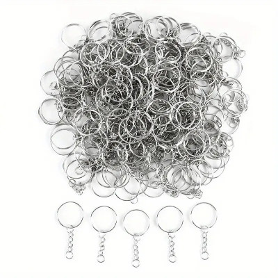 Fanqew Silver Metal Loops Rings Keyring with chain Open Jump Ring Connector Key set 50 Key Chain
