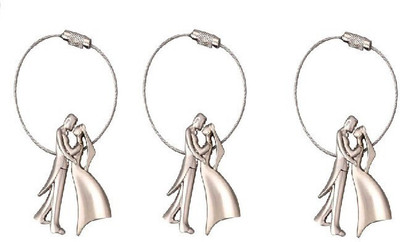 Ezone Bride & Groom _Wire Locking_Pack of 3 Locking Key Chain(Silver)