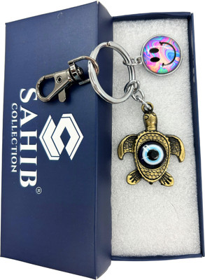 Sahib Collection Tortoise Shape Evil Eye Color Smile Black Hook Metal Keychain Green Pack1 Key Chain