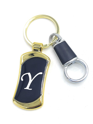 Jdp Novelty Alphabets letters Y Logos Premium Quality Metal with Hook Black Gold Colour Key Chain