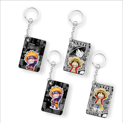 Niraft Set of 4 Naruto & One Piece Anime Printed Keychains for Bike, Scooty & Car Key Chain
